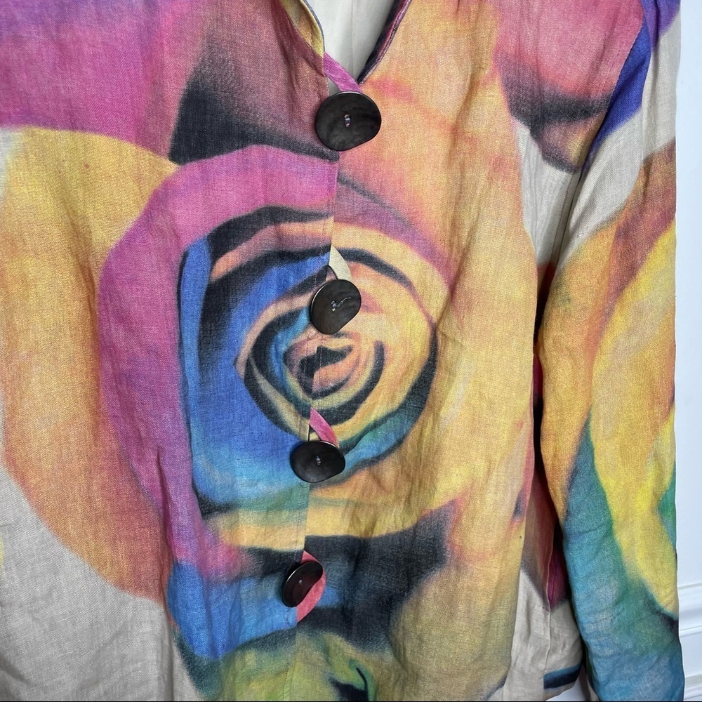Caroline Rose 100% Linen floral Rose Abstract Art to Wear Blazer Jacket Womens L - Picture 2 of 8